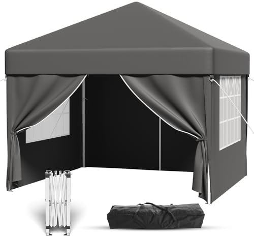 TRIUMPHKEY Faltpavillon 3x3 Wasserdicht Stabil Winterfest | Pop-Up Pavillon Höhenverstellbar | Partyzelt UV Schutz 50+ | Pavillion mit Tragetasche | Gartenpavillon Faltbar für Outdoor Camping,Grau