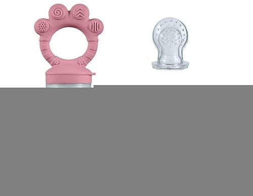 ORAGKE Chupete Fruta Bebe con 3 Tetinas de Silicona sin BPA, Chupetes y Recipiente Bandejas Congelar Comida con Tapas para Alimentacion Complementaria Bebe Denticion, Leche Materna, 4 Meses+ (Rosa)