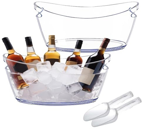 Shiawase 2 Piezas Cubitera Grande Transparente 6 Litros, Cubos de Hielo para Fiestas con 2 Cucharas, Champanera Grande, Cubitera y Enfriador Grande, para Botellas de Vino Cerveza