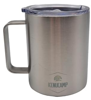 Kenucamp Edelstahl-Thermotasse 350 ml mit Deckel, Silber | BPA-frei; doppelwandige, bruchsichere Thermotasse mit Deckel, hält Getränke warm oder kühl, für Kaffee unterwegs.