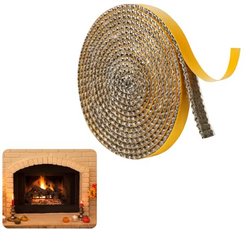 tiyiyok Kamin Dichtband Selbstklebend, 3mm × 10mm × 3m Dichtung Kamintür, Versiegeltes Glasfasergewebe ist Hochtemperaturbeständig Bis 500°C und Eignet Sich für Öfen, Schornsteine Und Holzöfen