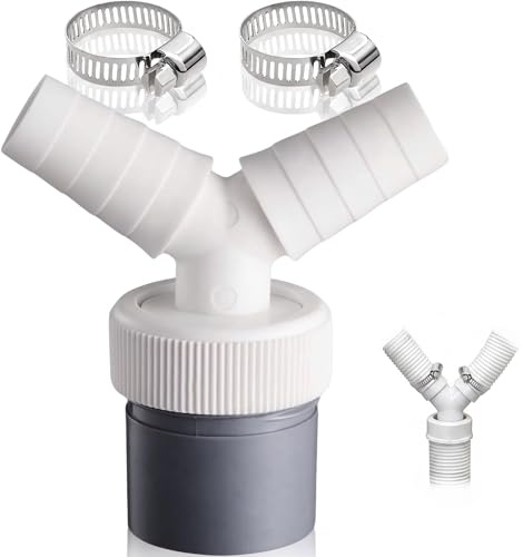 Washing Machine Waste Splitter, Y Piece Drain Hose Connector, Dishwasher Waste Pipe Adapter, Twin Appliance Plumbing Kit for Kitchen and Laundry, Dual Head Fits 18-24mm with 2 Hose Clips