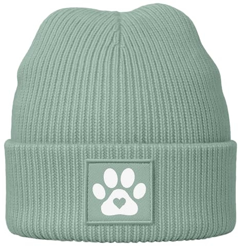 MoonWorks® Damen Beanie Hund Design Wintermütze für Hundebesitzerin Patch Aufdruck Hundepfote