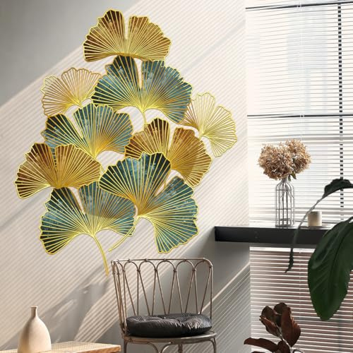 WandSticker4U®- XL Wandsticker GINKGO BLÄTTER in Gold Braun Grün (73x87 cm) I Wandsticker Pflanzen Gräser I Wand Deko für Wohnzimmer Schlafzimmer Küche Bad Flur Möbel Aufkleber GROß