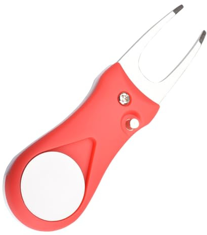 Zambuph Faltbare Golf Pitch Groove Reparaturgabel Manuelle Pitchfork Edelstahlkopf Rasenmarker Entfernungs Reinigungszubehör, Rot