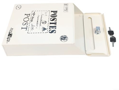 Desiumite Boîte aux lettres vintage à fixation murale pour l'extérieur, étanche, avec serrure et 2 clés, grande capacité de rangement en fer pour journaux (blanc)