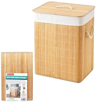 Cesto para Ropa Sucia de Bambú | con Tapa | Diseño plegable y Asas Laterales | Fácil Transporte | Bolsa Extraíble y Lavable | Ideal para Mantener el Hogar Organizado | Rectangular 50cm-40cm-30cm
