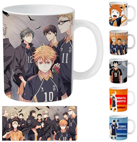 Bocguy Haikyuu Tasse, 400ML Anime Tasse, Hinata Shouyou Karasuno Mug, Nishinoya Becher, Keramik Kaffeetasse, Teetasse Geschenk für Geburtstag, Abschluss, Weihnachten, Halloween
