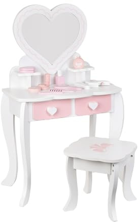 Areyourshop Kindertafel für Mädchen,Vanity Set mit Spiegel und Hocker,Kinder Schminktisch Spielzeug,Make-up Desk für Kleinkinder 3-8 Jahre,Pink Weiß,Mit 2 Schubladen