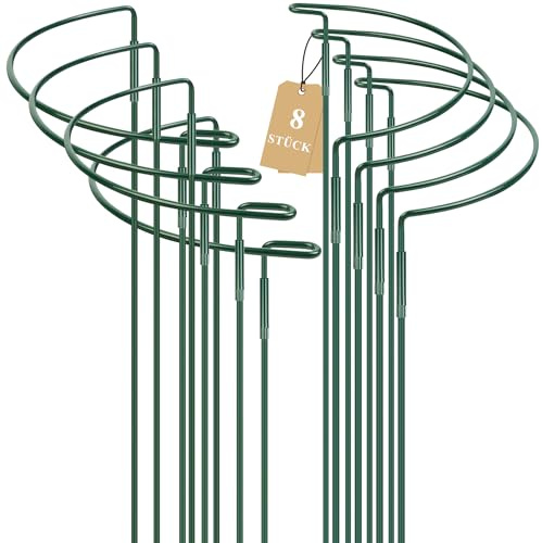 YAWAHOME Pflanzenstützen Metall, 8 Stück, 25 × 40 cm, halbrunde Staudenhalter zum Verbinden, grüne Pflanzenhalter für Pfingstrosen, Hortensien, Rosen, Stauden und Topfpflanzen