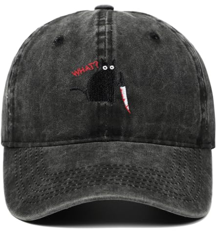 MONYRA Baseball Cap, Schwarze Katze mit Messer Stickerei, 100% Baumwolle, Unisex Dad Hat, Verstellbar, Schwarz