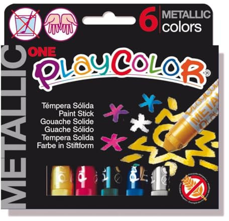 Playcolor Sticks de Peinture Gouache Solide 10g Metallic One - 6 Couleurs Assorties - 10321