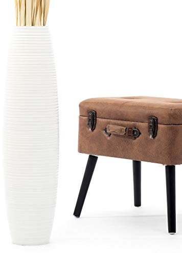 Leewadee Große Deko Bodenvase Für Dekozweige, Hohe Standvase Für Pampasgras, Design Holzvase, 70 cm, Weiß