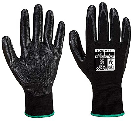 Portwest A320 ANSI Nitrile Foam Dexti-Grip Glove Black, Small