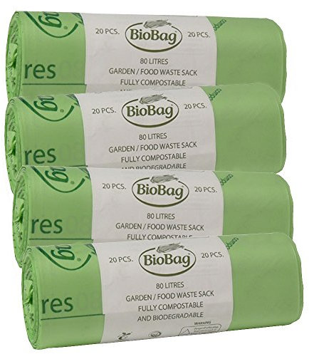 80 Litre x 80 BioBag Tie-Top Compostable Biodegradable Food/Garden Waste Sacks (80L) EN13432