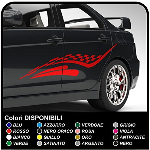 GRAFIC Seitendekor Rennflagge Karo Streifen Flagge Auto Aufkleber Dekor Sticker (Weiss)