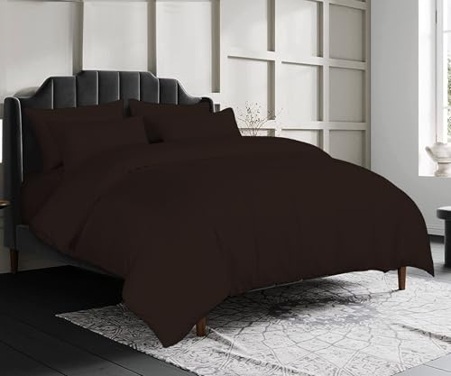 sleepdove® LUXURY EGYPTIAN COTTON 200 COUNT BEDDING SETS DUVET COVER SET (QUILT COVER WITH PILLOW CASES (Super King, Chocolate)
