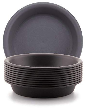 T4U 9cm Plastik Blumentopf Untersetzer Rund für Innen- und Außenbereiche, Dunkelgrau 10er-Set