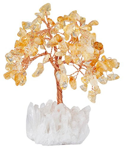 mookaitedecor Albero dei soldi in cristallo di citrino naturale, gemme Feng Shui ornamenti bonsai albero della vita statuette per ricchezza fortuna abbondanza, pietra di quarzo roccia bianca base a