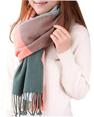 Tuopuda Hiver Echarpe Femme Plaid Longue écharpe Chaude Grande Châles Doux Foulards Glands Elégant Wrap Châles Etoles Écharpe, Rose-vert, Taille unique