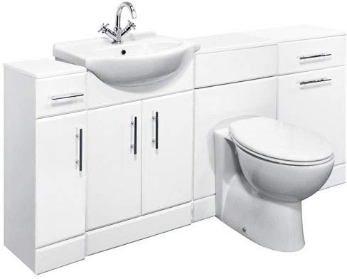 VeeBath Linx 1600mm Bathroom Vanity Unit Cabinet Combination Set with Storage and WC Toilet Unit, Pan and Cistern