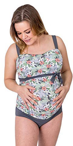 Petit Amour Umstands-Tankini Set Alena ❤️ Cup E/F/G grau blau ☀️ (M (Cup E/F/G), Tukan)