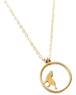 Kette heulender Wolf Mond Nacht Kreis rund Anhänger golden Juvelato