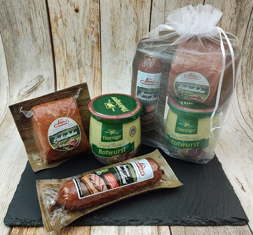 Wurstpaket Oberlausitz | Präsentkorb Edel Salami & geräucherter Schinken am Stück | Fresskorb Fleisch- & Wurstwaren mit Blutwurst im Glas Thüringer Rotwurst | verfügbar als Geschenkkorb