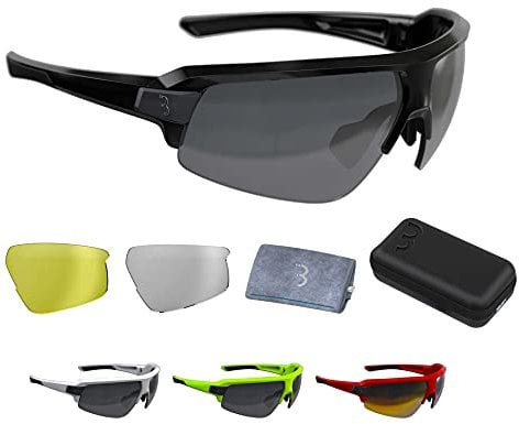 BBB Cycling Fahrradbrille Impulse | Herren und Damen Sportbrille Sonnenbrille Radsport | mit drei Wechselgläsern | Polycarbonat Grilamid | MTB Rennrad Urban | Glänzend Schwarz | BSG-62