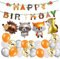 Kindergeburtstag Deko Happy Birthday Girlande und lustig Tier Folienballons Konfetti Luftballons für Kindergarten Dekoration Urwald Party Geburtstag Mädchen Junge