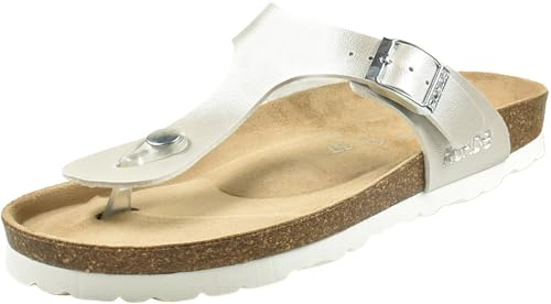 Rohde Damen Zehentrenner Pantolette Metallic-Optik Alba 5600, Größe:43 EU, Farbe:Weiß
