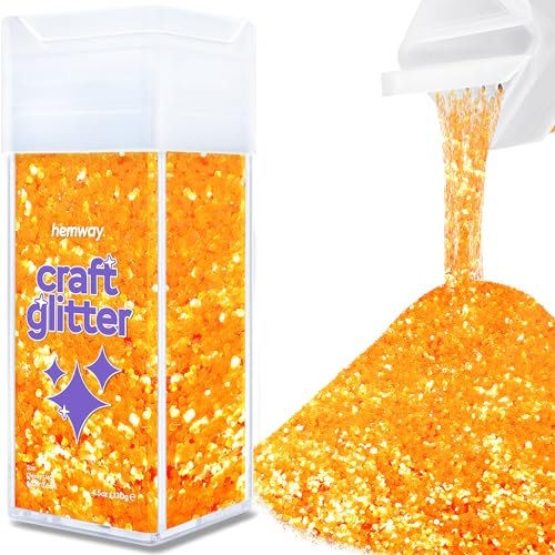 Hemway Premium Craft Glitter Shaker - Fluorescent Orange | 130g Chunky Metallic Flake Sequins for Resin & Epoxy Crafts | Craft Supplies for Festival, Tumblers, Body, Face, Eye & Nail Art