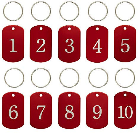 Aluminiummarken mit gravierten Nummern 1 bis 50, Schlüsselanhänger, Kennzeichnungsmarken mit Schlüsselringen, Rot