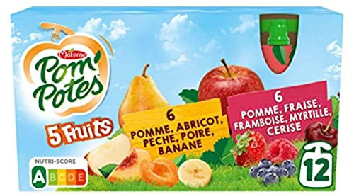 Materne Pom'potes 5 Fruits sans Sucres Ajoutés, 12 x 90g