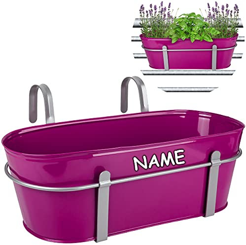 alles-meine.de GmbH Hänge - Topf/Blumentopf/Balkonkasten Farbwahl Ø 50 cm - mit Haken - Metall - pink/Purpur/violett/rosa - lila - inkl. Name - oval - länglich - Hä..