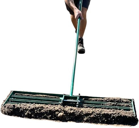 Landzie 36 Inch Wide 72 Inch Handle Powder Coated Green Lawn, Yard, and Garden Leveler Rake with Powder Coated Steel Head and Rubber Grip