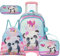 Egchescebo Rucksack Mädchen Schulranzen Trolley Schulrucksack Teenager 5PCS 16” Kinder Schultrolley Geeignet für Schule und Reise,Abnehmbarer rosafarbener Panda-Trolley-Rucksack (Rosa220414-L)