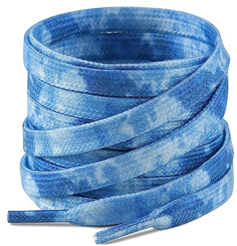 Stepace Cordones Tie-Dye Planos [2 Pares] 8 mm (Anchura) Cordones Reemplazo para Zapatillas y Todo Tipo de Zapatos Navy Blue-120