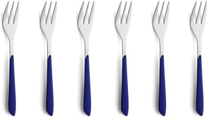 Kuppels Prisma Lot de 6 fourchettes à gâteau en acier inoxydable 18/0 pour 6 personnes, bols en plastique de qualité supérieure, bleu indigo, antirouille et lave-vaisselle