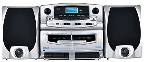 Supersonic SC-2121BT Bluetooth Entertainment Audio System, Bluetooth 5.0, op Loading MP3/CD Player, AM/FM Radio, USB Input, Double Cassette Recorder, High-Performance Detachable Speakers, AC/DC