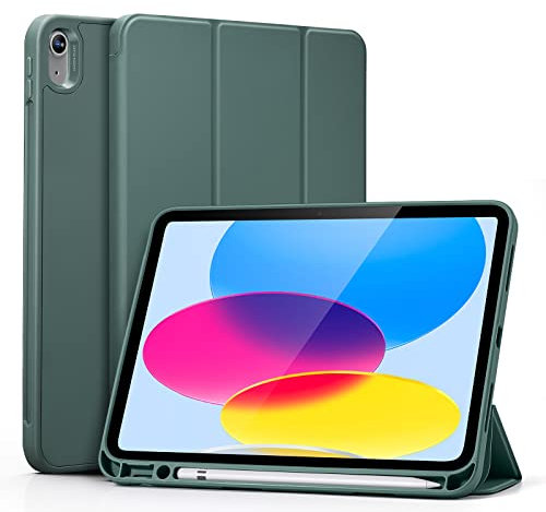 ESR Cover per iPad 10 Generazione (2022, 10,9”), Supporto Integrato per Pencil 1 (1a Gen), Supporto Trifold, Automatica riattivazione/Standby, Custodia Serie Rebound, Verde