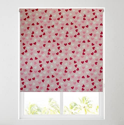 Barnes Blinds - Children's Blackout Roller Blinds for Windows, Custom Cut to Size - Black Out Thermal Fabric Durable Fittings Easy Fit - Roller Blind Patterned - Kids (Pink Lovehearts 91.5cm)