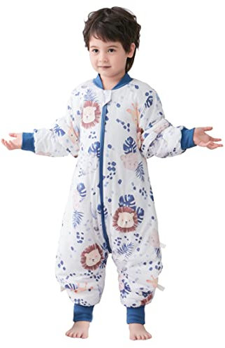 Chilsuessy Baby Winter Schlafsack 2.5 Tog Babyschlafsack mit Füssen Strampler warm wattiert Schlafsäcke mit abnehmbar Ärmel Schlafanzug Kinder Schlafsack, Süßer Löwe/2.5 Tog, L/Baby Höhe 95-105cm
