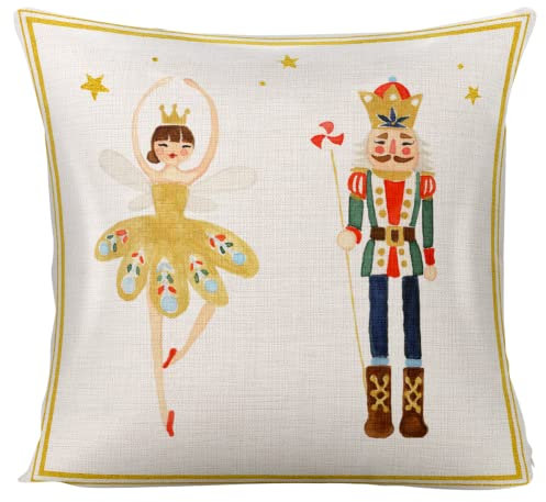 WLWLGLUCK Nutcracker Throw Pillow Cushion Cover for Living Room Bedroom Decorations and Supplies Cute Ballet Pillow Case for Home Decor Christmas Soldier Pillow Cover 18x18 Inch, No Pillow Insert