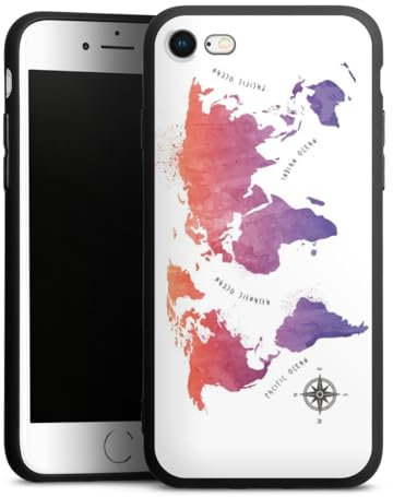 Premium Silikon Hülle kompatibel mit Apple iPhone SE (2020) Handyhülle schwarz Case Weltkarte Kompass Farbverlauf