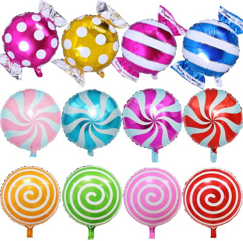 Luftballons Süßigkeiten, 12 Stück 18 Zoll Folienballon Lollipop, Helium Ballons Candy, Bunte Luftballon Bonbon, für Geburtstag Sommer Party Dekoration Kinder Geschenk