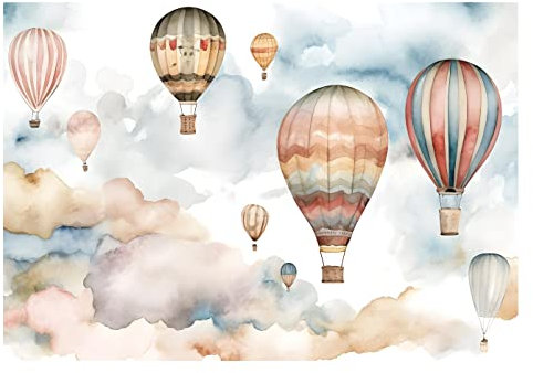 WallArena - Vlies Fototapete Kinderzimmer 368x254 cm Luftballons Wolken Himmel Aquarell - Fototapeten Tapeten für Kinder Kindertapete Kinderzimmertapete - Vliestapete Wandtapete Tapete 3D Effekt