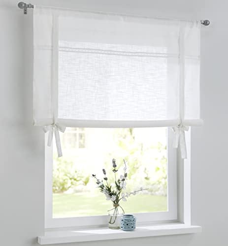 Vicky - Tenda a pacchetto in cotone, effetto lino, con orlo vuoto, con coulisse, per cucina, stile rustico, in cotone, larghezza 45 cm x altezza 100 cm