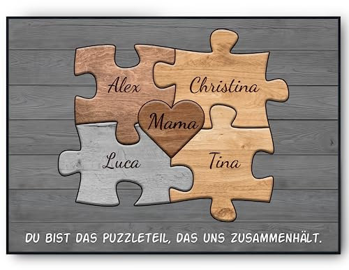 Tigerlino® Mama personalisiertes Geschenk Bild Familienmitglieder Namen | Mutter Geburtstag Mama Familienbild gestalten | Muttertag personalisierte Geschenkidee Mama Puzzle Poster aus Papier (4 Namen)