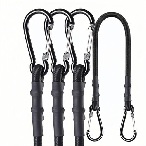 Lot de 4 tendeurs mousquetons robustes pour extérieur Noir 61 cm